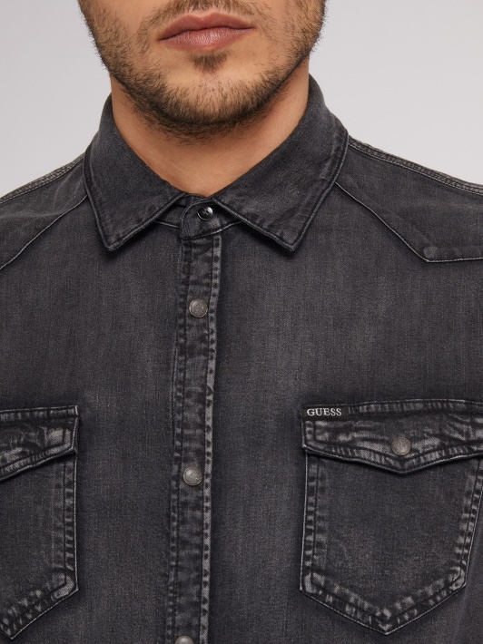 Juodi Slim Fit Džinsiniai Marškiniai Spėjimas