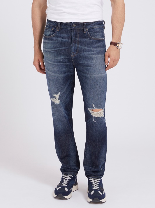 Slim Fit Džinsinio Kelnaitės įbrėžimai Mėlyni Spėjimas
