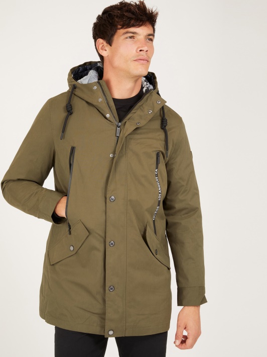 žalios Guess Parka Priekinės Kišenės