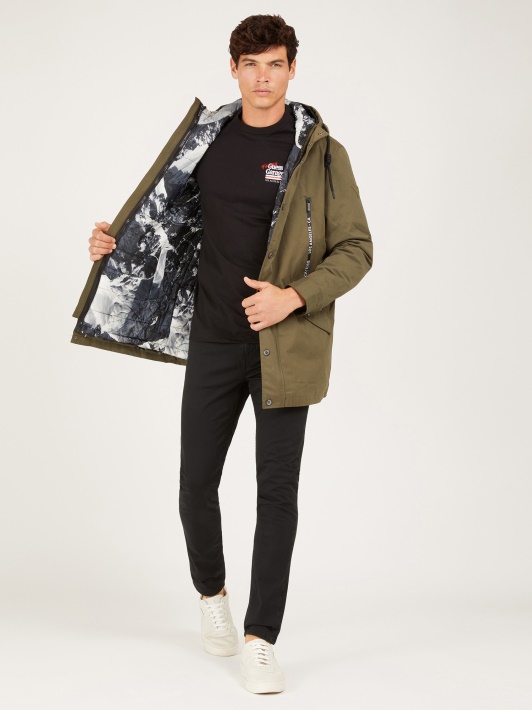 žalios Guess Parka Priekinės Kišenės