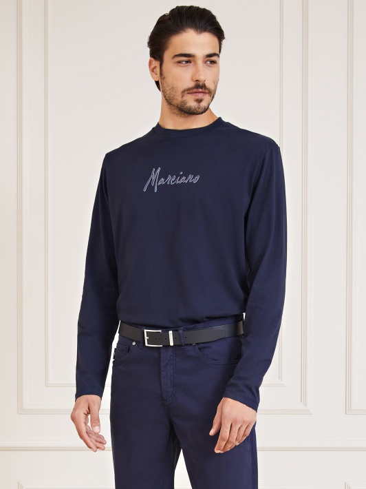 Marciano Priekyje Logotipo Marškinėliai Guess Mėlyni