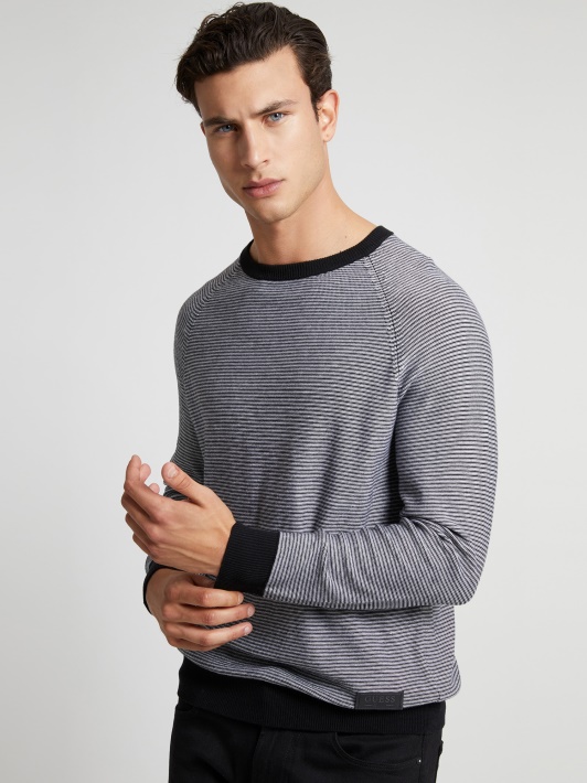 Juodas Guess Crew Kaklo Dryžuotas Megztinis