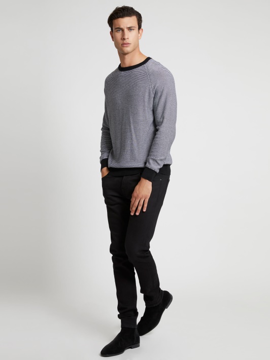 Juodas Guess Crew Kaklo Dryžuotas Megztinis