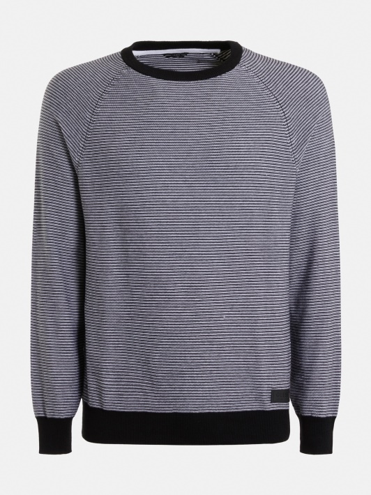 Juodas Guess Crew Kaklo Dryžuotas Megztinis