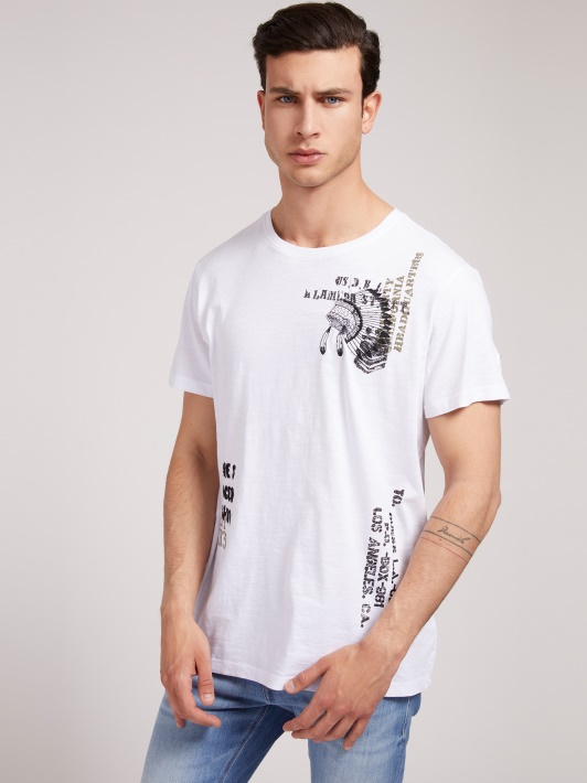 Priekyje Marginti Tendencijos Marškinėliai Guess Balti