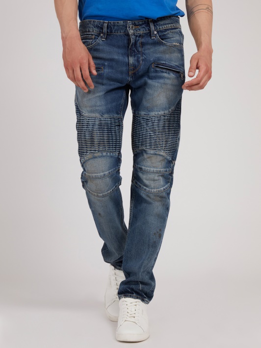 Mėlynos Guess Biker Slim Fit Džinsinės Kelnės