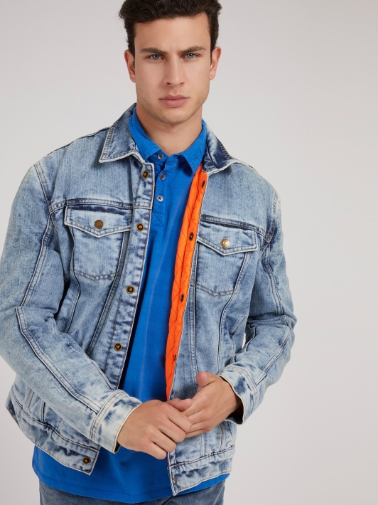 Apverčiama Paminkštinta Oversize Fit Džinsinė Striukė Guess Mėlyna