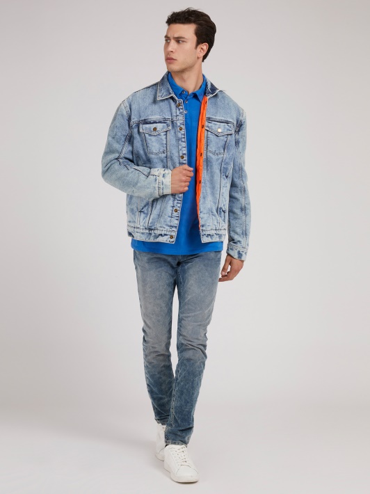 Apverčiama Paminkštinta Oversize Fit Džinsinė Striukė Guess Mėlyna