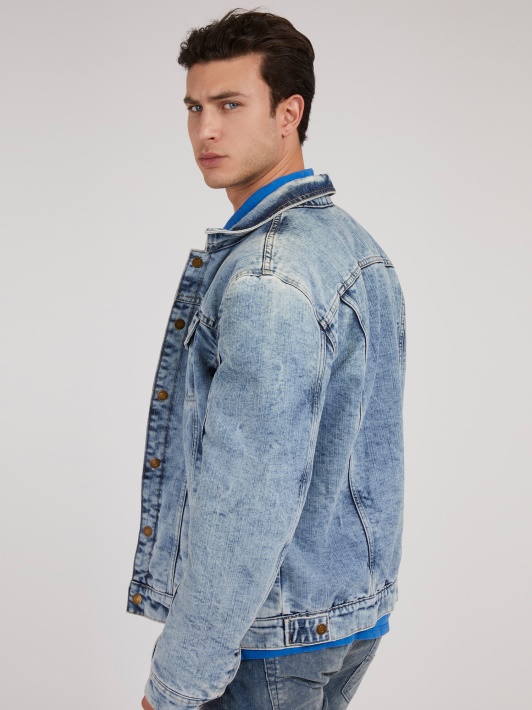 Apverčiama Paminkštinta Oversize Fit Džinsinė Striukė Guess Mėlyna