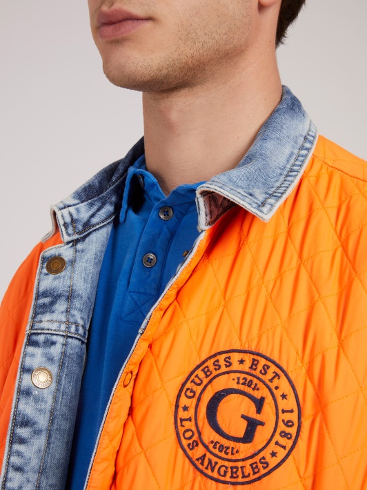 Apverčiama Paminkštinta Oversize Fit Džinsinė Striukė Guess Mėlyna