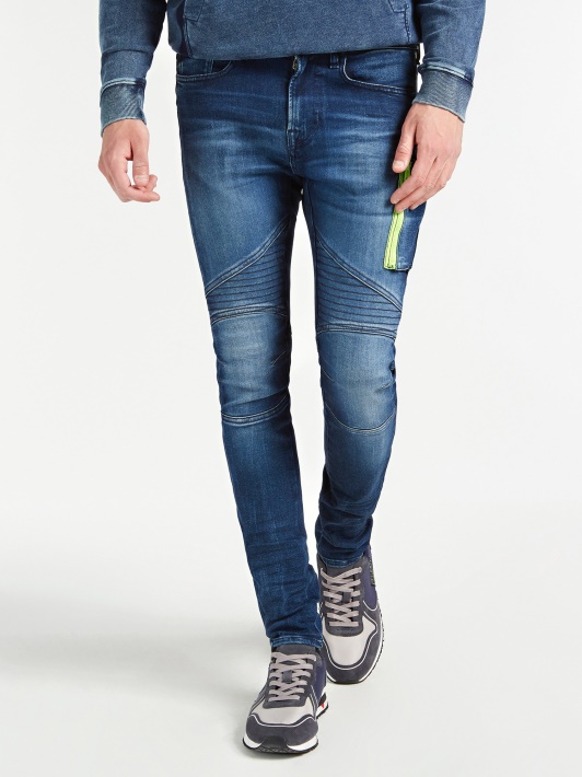 Mėlynas Užtrauktukas Skinny Fit Džinsinio Kelnaitės Spėjimas