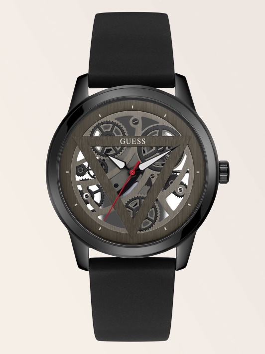 Juodo Guess Logotipo Analoginis Laikrodis