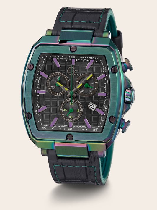 Spėk Gc Odinį Chronografinį Laikrodį Juodas