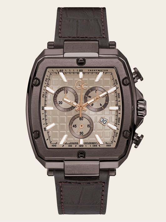 Atspėk Rudas Gc Odinis Chronografinis Laikrodis