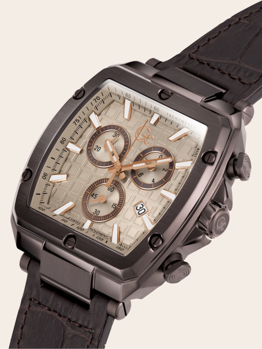 Atspėk Rudas Gc Odinis Chronografinis Laikrodis