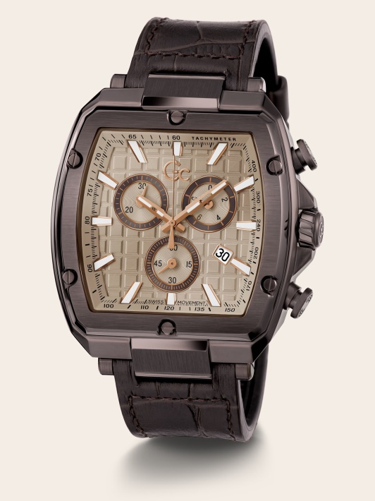 Atspėk Rudas Gc Odinis Chronografinis Laikrodis