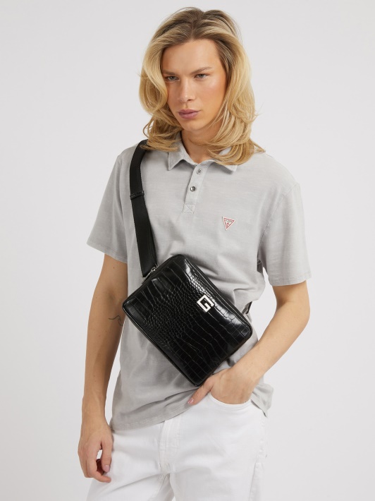 Juodas Atspėti Calabria Croc Print Crossbody Krepšys