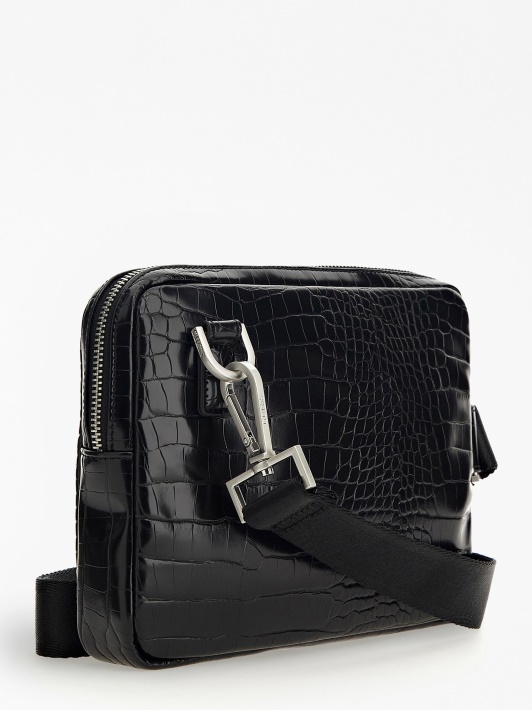 Juodas Atspėti Calabria Croc Print Crossbody Krepšys