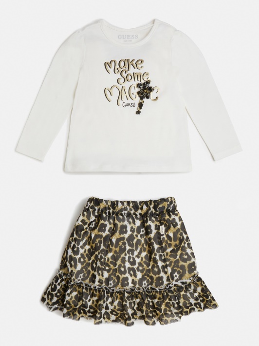Guess Animalier Marginimo Marškinėlių Ir Sijonų Komplektas Baltas