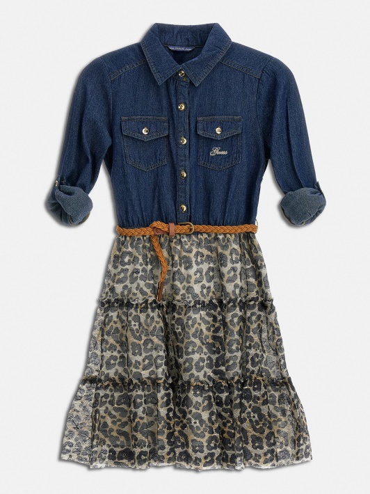 Mėlyna Guess Animalier Rašto Suknelė
