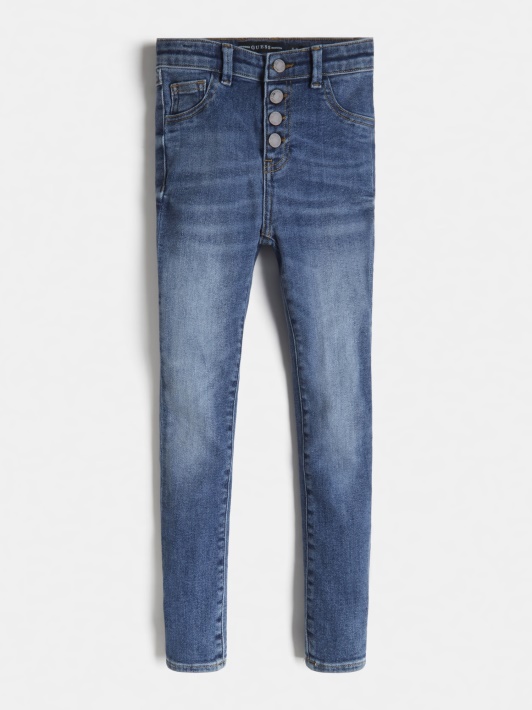 Atidengtas Mygtukas Skinny Fit Džinsinis Kelnaitės Spėjimas Mėlynas