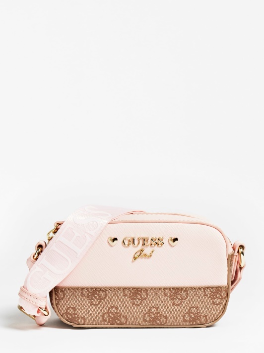 Rožinis Guess Micole 4g ​​logotipas Crossbody Krepšys