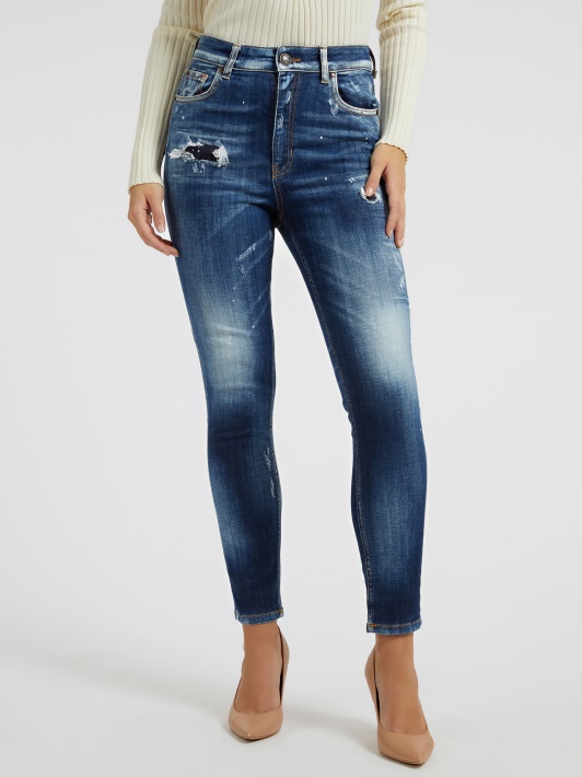 Atspėti Skinny Fit Džinsinio Kelnaitės Abrazijas Mėlyna
