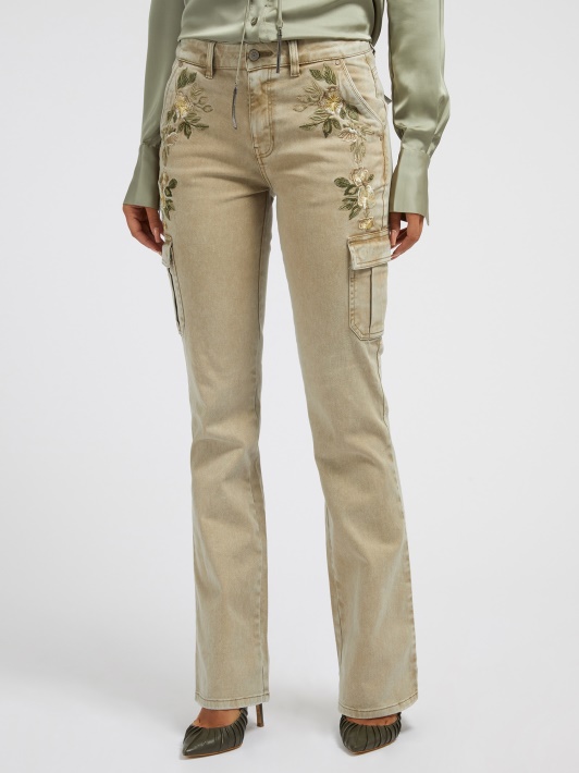 Gėlių Siuvinėjimas Cargo Pant Smėlio Spalvos Spėjimas