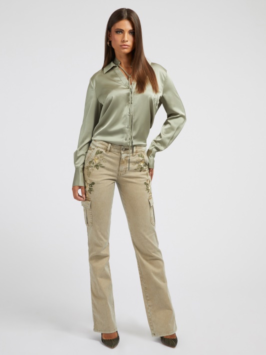 Gėlių Siuvinėjimas Cargo Pant Smėlio Spalvos Spėjimas