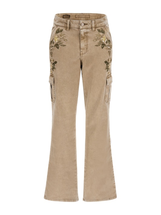 Gėlių Siuvinėjimas Cargo Pant Smėlio Spalvos Spėjimas