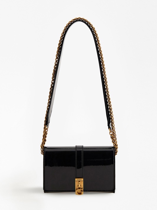 Juodas Virtualus Patentuotas Mini Crossbody Bag Spėjimas