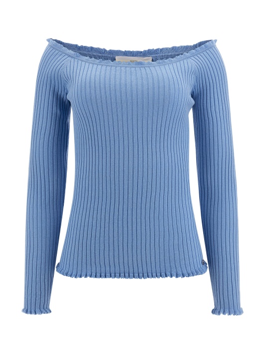 šviesiai Mėlynas Atspėti Off-shoulder Megztinis