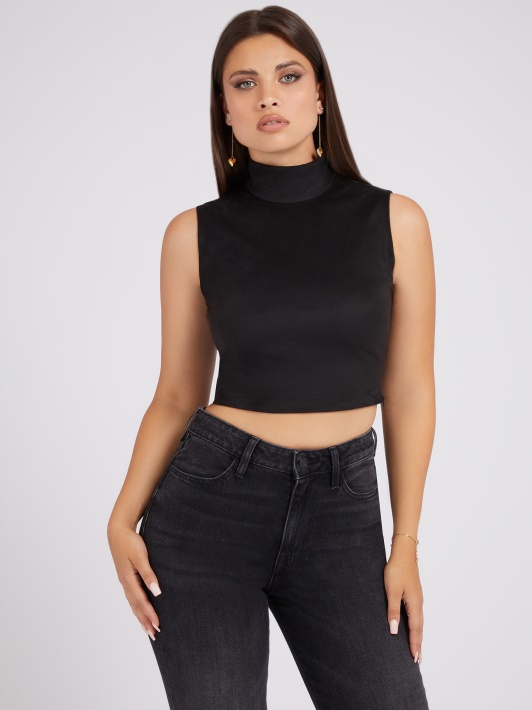 Juodos Dirbtinės Zomšos Crop Top Spėjimas
