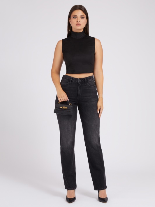 Juodos Dirbtinės Zomšos Crop Top Spėjimas