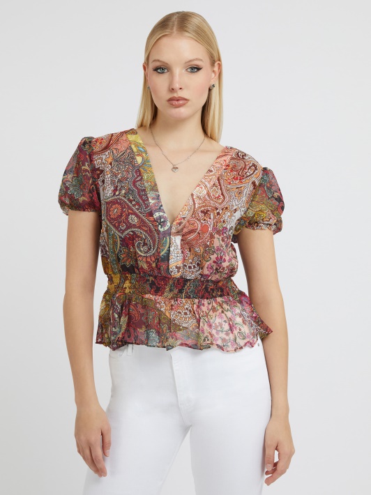 Spėk Paisley Print Viršų Raudona