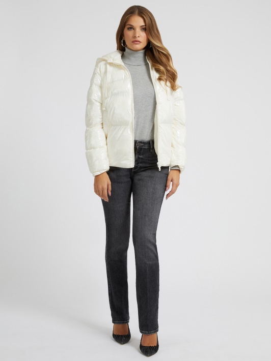 Blizgus Nailoninis Puffer Spėti Baltas