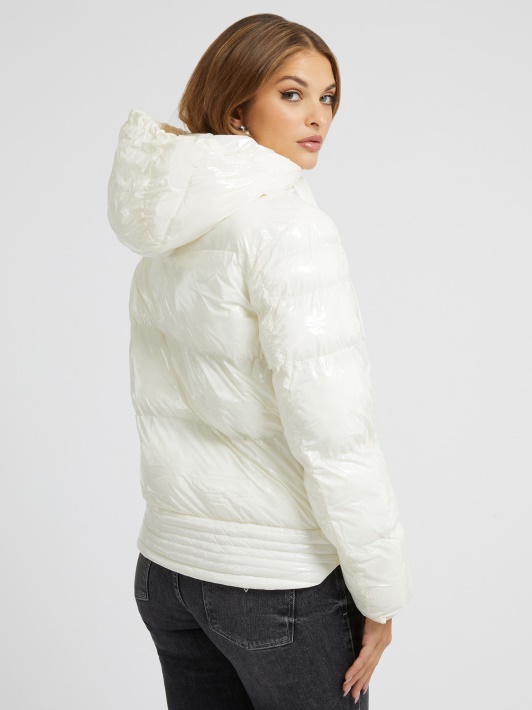 Blizgus Nailoninis Puffer Spėti Baltas