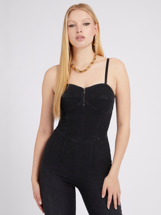 Juodas Guess Skinny Fit Džinsinis Kombinezonas
