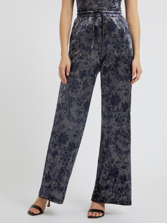 Floral Fantasy Guess Aksominės Plačios Kelnės