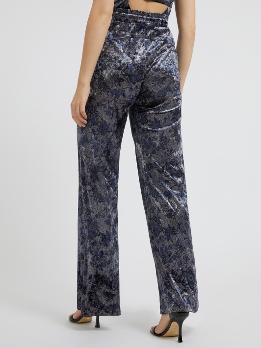 Floral Fantasy Guess Aksominės Plačios Kelnės