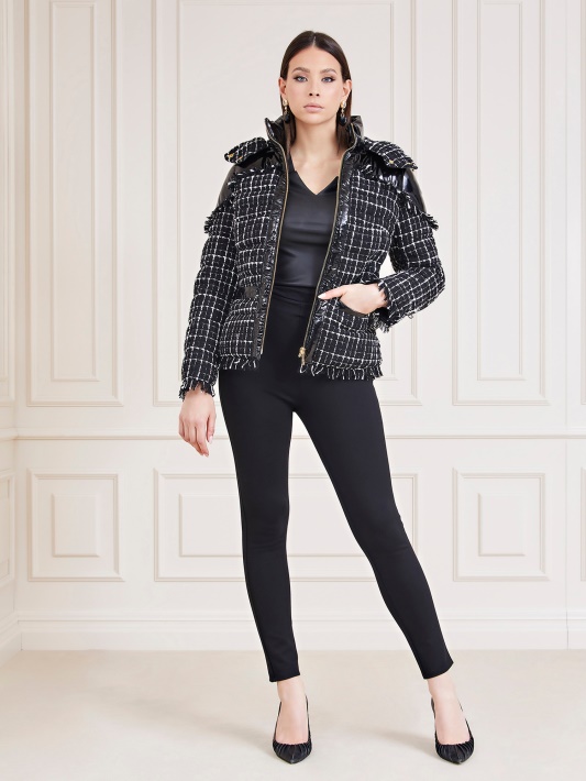 Marciano Tweed Puffer Striukė Juoda Multi Spėjimas