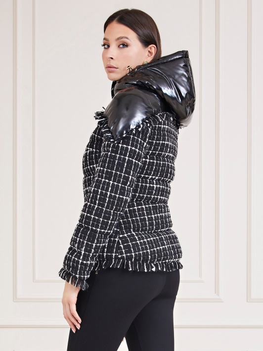 Marciano Tweed Puffer Striukė Juoda Multi Spėjimas
