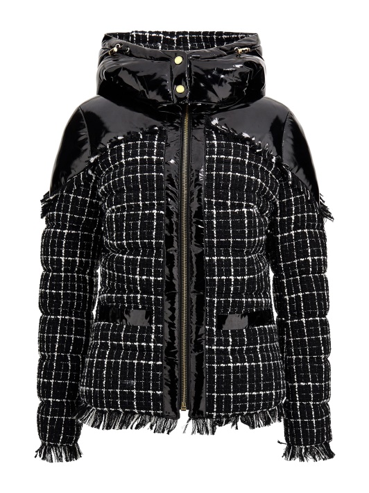 Marciano Tweed Puffer Striukė Juoda Multi Spėjimas