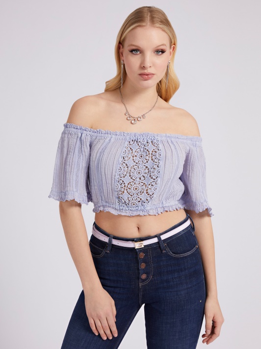 Alyvinė Off-shoulder Crop Top Spėjimas