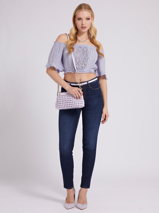Alyvinė Off-shoulder Crop Top Spėjimas