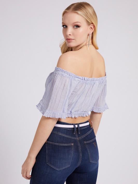 Alyvinė Off-shoulder Crop Top Spėjimas