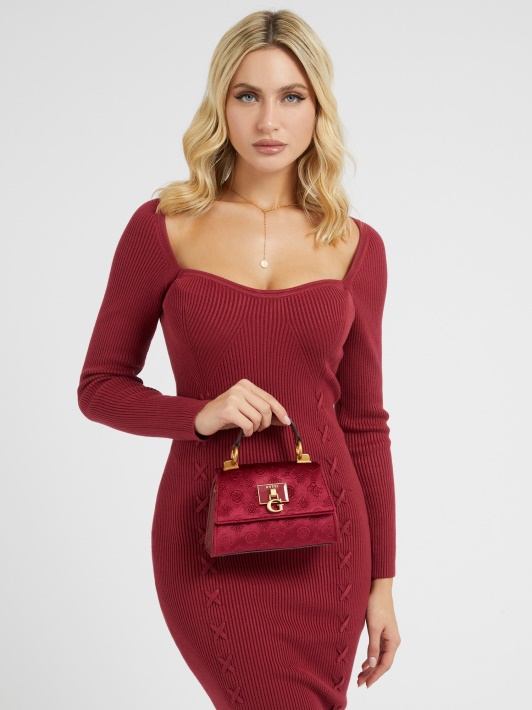 Raudona Guess Stephi Velvet Mini Rankinė