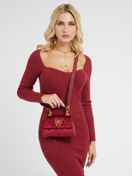 Raudona Guess Stephi Velvet Mini Rankinė