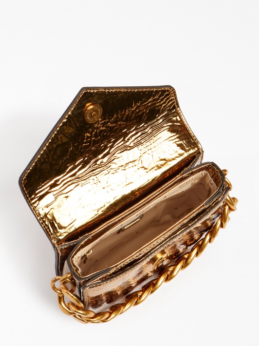 Bronzinis Atspėti Folijuotas Retour Mikro Crossbody Maišelis