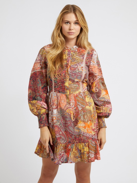 Paisley Print Suknelė Raudona Spėjimas